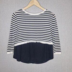 💙 Cos Striped Cotton Silk Long Sleeve Top Size XS/S Relaxed Fit Nautical Preppy